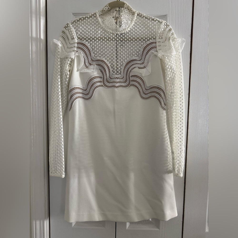 Long sleeves white & cream self-portrait lace mini dress. Worn once.